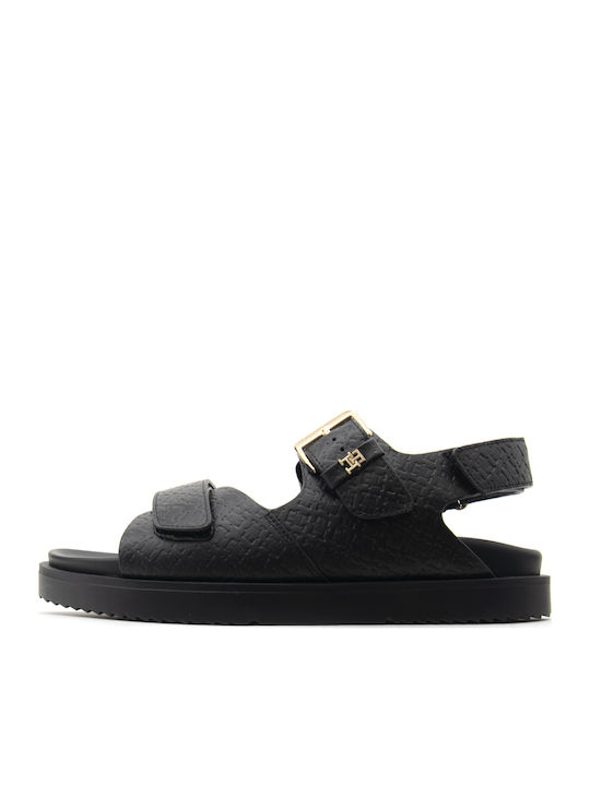 Tommy Hilfiger Damentaschen Flache Damen Sandalen Leder Flatforms Schwarze