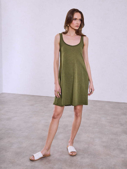 Celestino Women's Sleeveless Cotton Loose Fit Khaki Dress