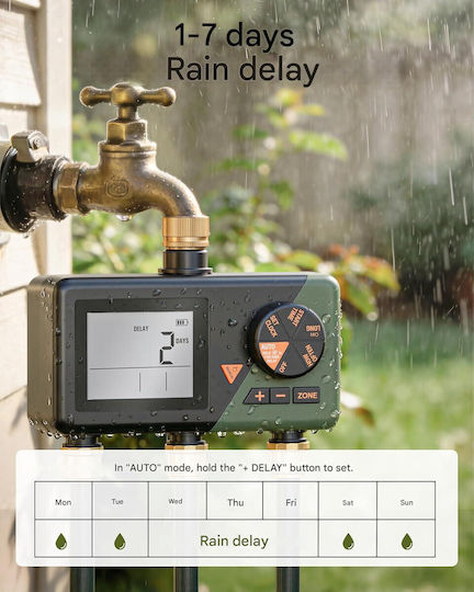 Diivoo Irrigation Timer 3 Outputs Automatic Manual Watering Timer Large Lcd Display Brass Connectors Rain Delay Function Digital Programming Garden Lawn