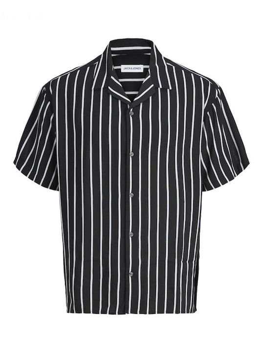 Resort Resort Short Sleeve Shirt in Wide Fit Striped Black