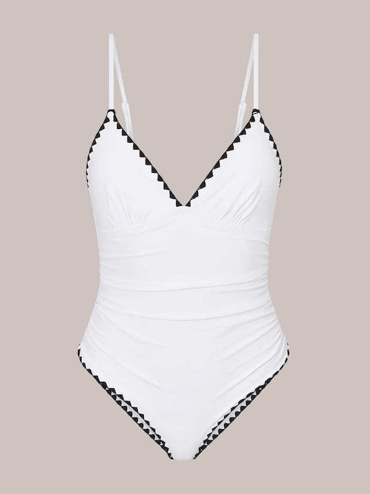 Celestino Women's One Piece Swimsuit Embroidered Details White