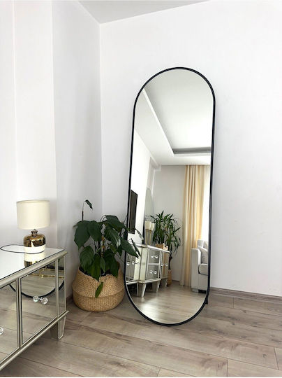 SteweHome Oval Floor Mirror with Black Metal Frame 180x60cm
