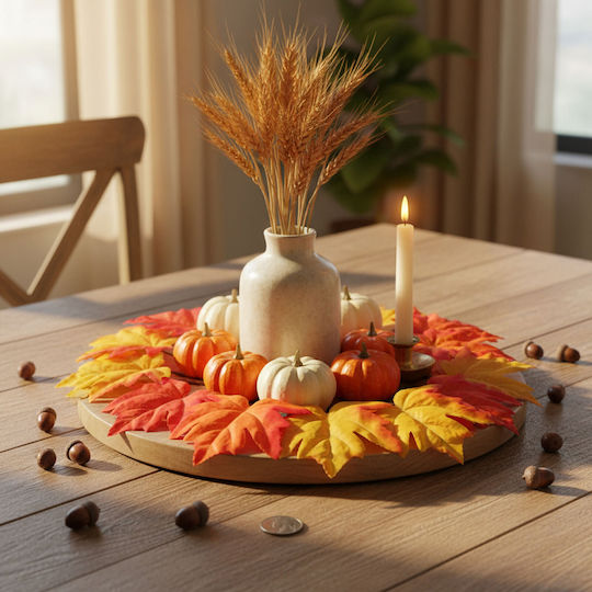 Set 9 Frunze Decorative De Toamnă 28 Cm Culori Calde Galben Portocaliu Roșu