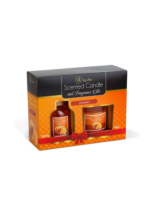 Set Difuzor Cu Bețișoare Parfumate Lumânare Miros Dovleac 120 G + 100 Ml
