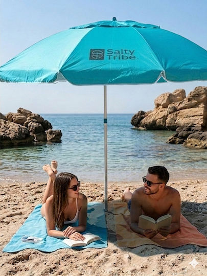 Salty Tribe Ionians Aluminum Beach Umbrella Diameter 2.2m with UV Protection and Air Duct Ocean Teal
