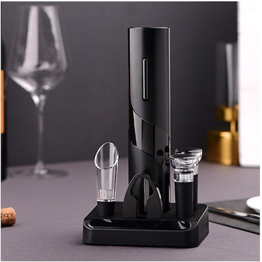 Kesnup Set Tirbușon Electric 6 Accesorii Vin Include Deschizător Electric Tăietor Folie Aerator De Turnare 2 Pompe Vid Dopuri Suport Ergonomic Alimentat De 4 Baterii Aa Material Abs Premium Negru
