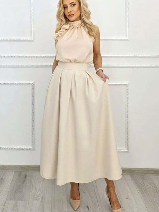 Hoch Taille Maxi Rock Creme