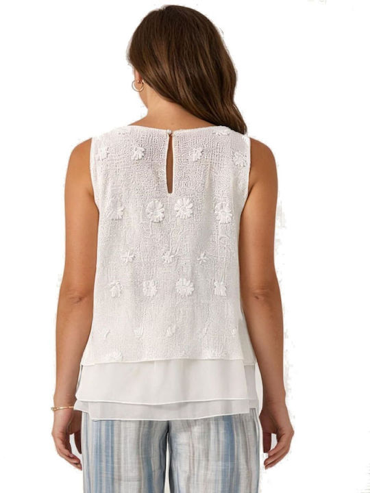 Damen Bluse Ärmellos Ecru
