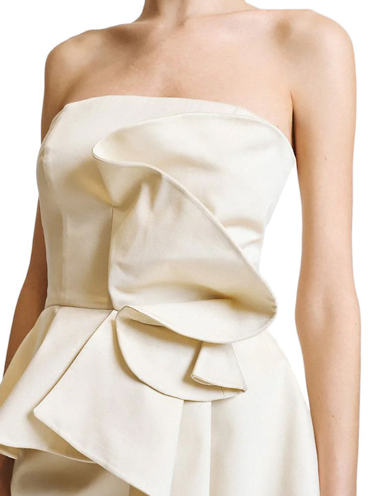 Women's Cotton Strapless Ecru Blouse
