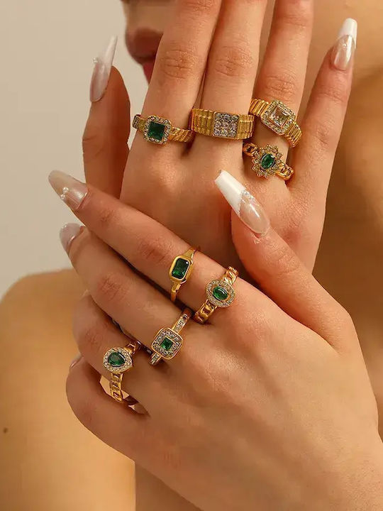 Women's Ring with Zircon Made of Gold Plated Steel