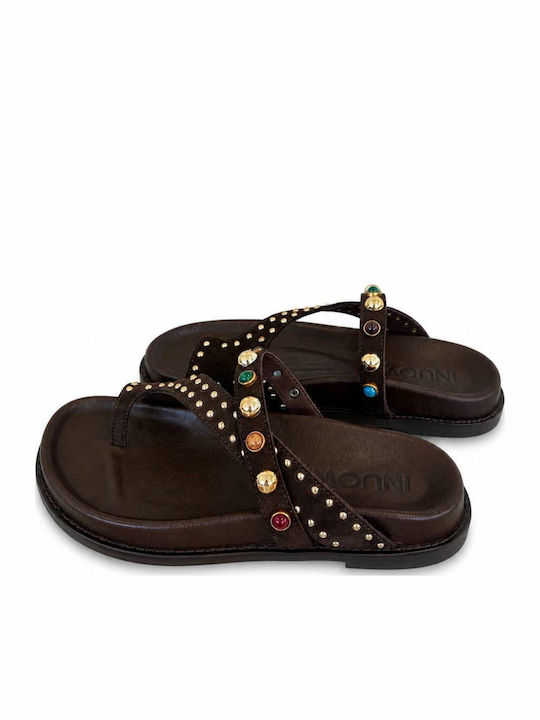 Leder Flache Damen Sandalen Braun