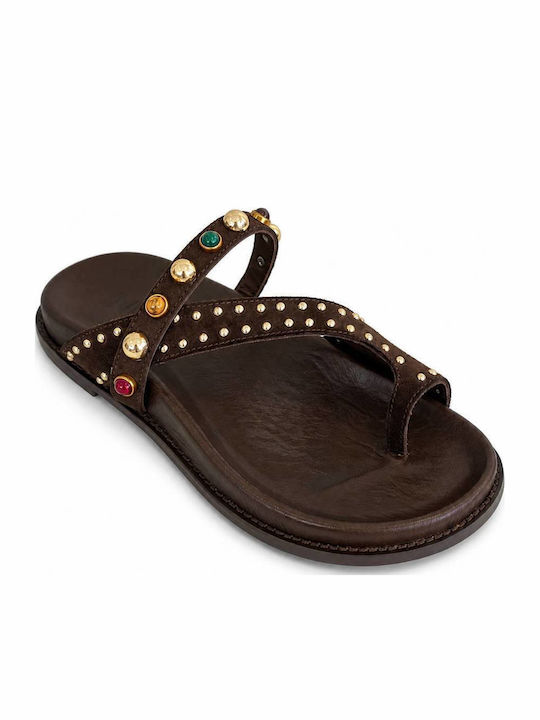 Leder Flache Damen Sandalen Braun
