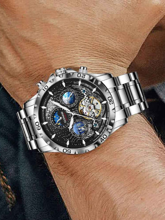Glenaw Ceas Barbatesc 43mm Automat cu Brățară din Metal Argintie