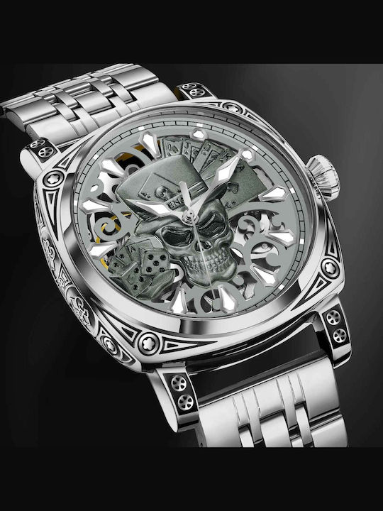 Glenaw Ceas Barbatesc 42mm Automat cu Brățară din Metal Argintie