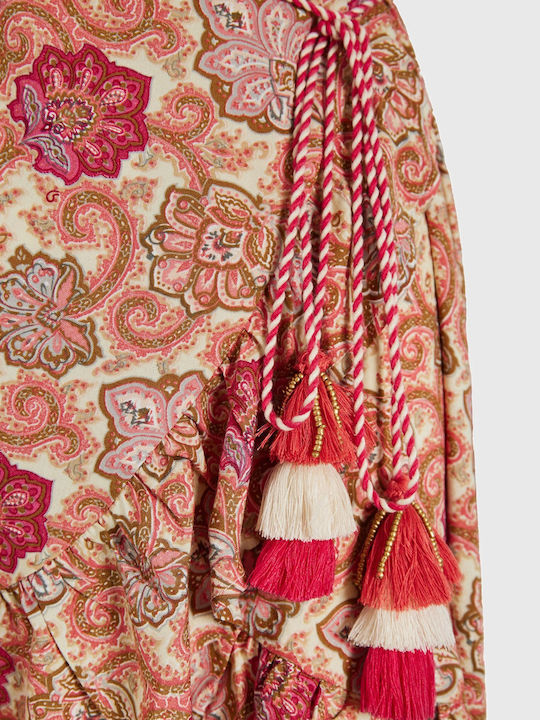 Sommer Mini Kleid Wickel mit Rüschen Rosa
