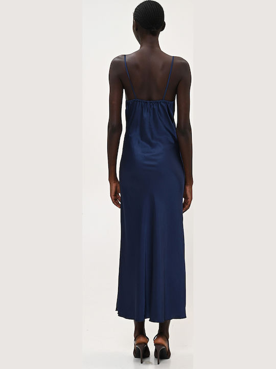 Midi Evening Dress Satin Blue Satin