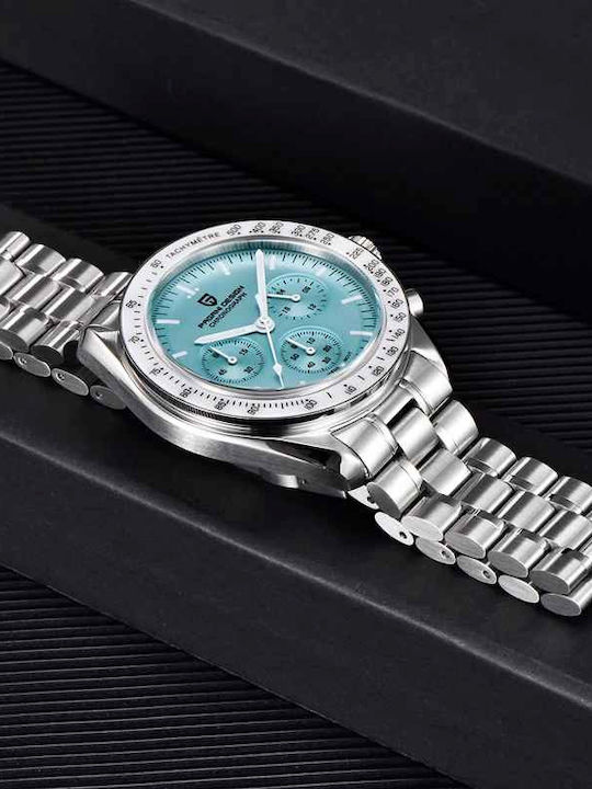 Pagani Design Ceas Barbatesc 40mm Cronograf cu Baterie cu Brățară din Metal Argintie