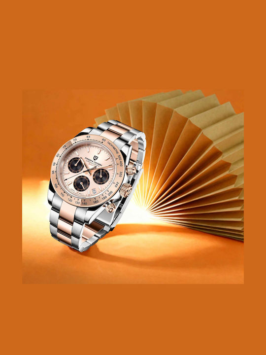 Pagani Design Ceas Barbatesc 40mm Cronograf cu Baterie cu Brățară din Metal Argintie