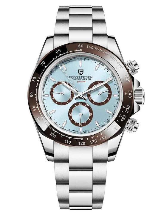 Pagani Design Ceas Barbatesc 40mm Cronograf cu Baterie cu Brățară Metalică Argintie