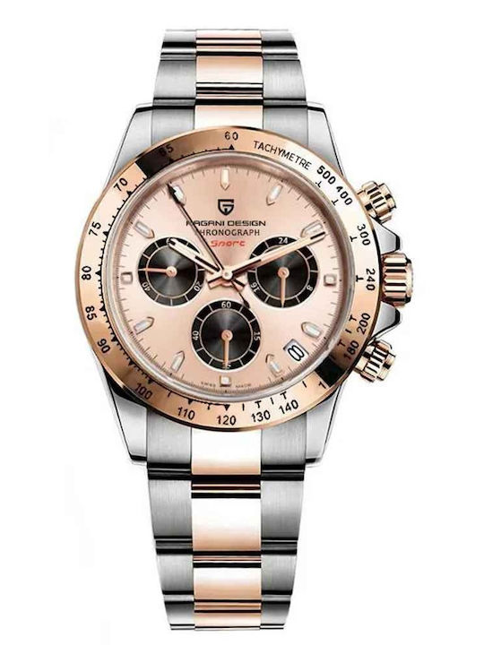 Pagani Design Ceas Barbatesc 40mm Cronograf cu Baterie cu Brățară din Metal Argintie