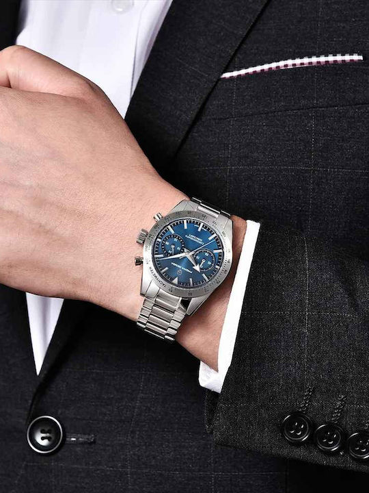Pagani Design Ceas Barbatesc 40mm Cronograf cu Baterie cu Brățară Metalică Argintie