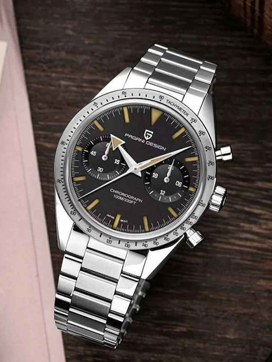 Pagani Design Ceas Barbatesc 40mm Cronograf cu Baterie cu Brățară din Metal Argintie