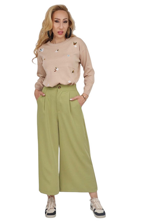 Women's High Rise Pantaloons in Loose Fit Light Green
