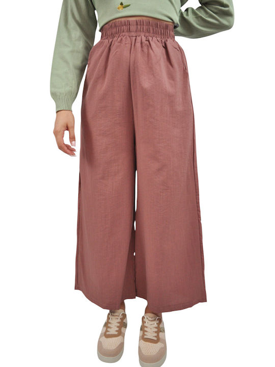Damen Stoffhose mit Gummiband in Gerader Bein Stil Rosa