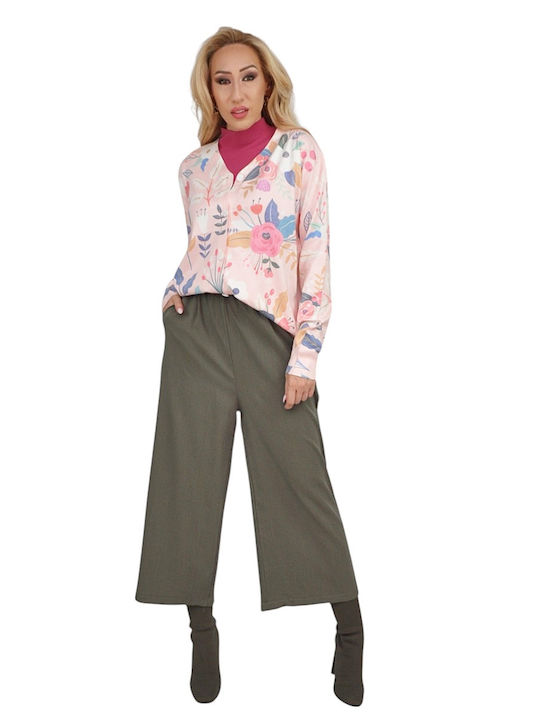 Damen Stoffhose mit Gummiband in Gerader Bein Stil Khaki