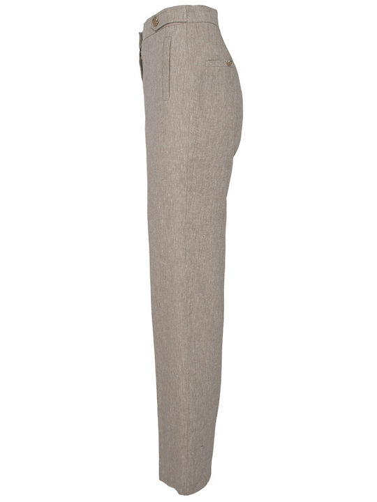 Damen Hochbund Leinen Hose in Gerader Bein Stil Beige