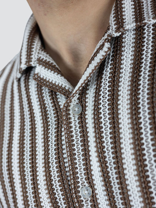 Short Sleeve Shirt Regular Fit Striped Brown