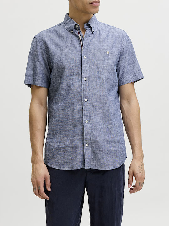 Jack & Jones Short Sleeve Linen Shirt in Regular Fit Faded Denim