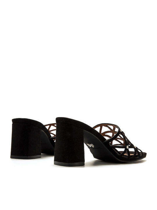 Leather Sandals with Strass Black