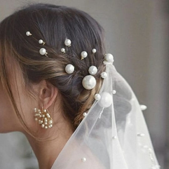 Set 7 Pearl Hairpins Bride Gold