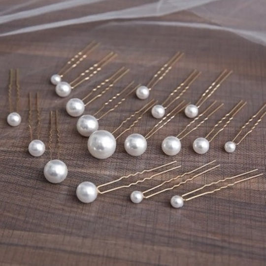 Set 7 Pearl Hairpins Bride Gold