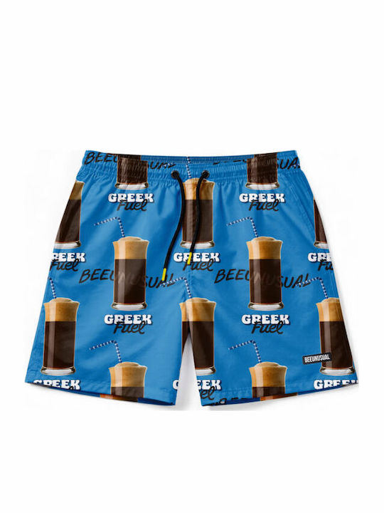 Bee. Unusual. Greek Fuel Men's Swimwear Shorts Super Sonic Blue with Prints