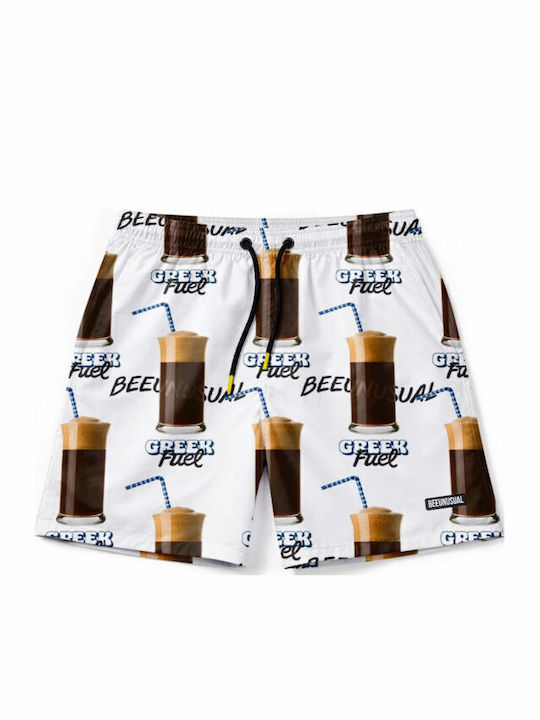 Bee. Unusual. Greek Fuel Men's Swimwear Shorts White with Prints