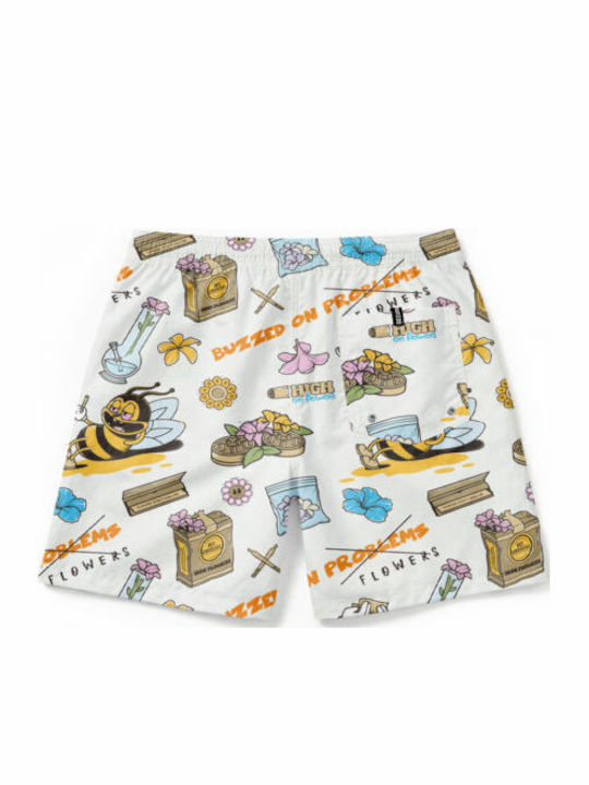 Buzzed On Flowers Men's Swimwear Shorts White Floral