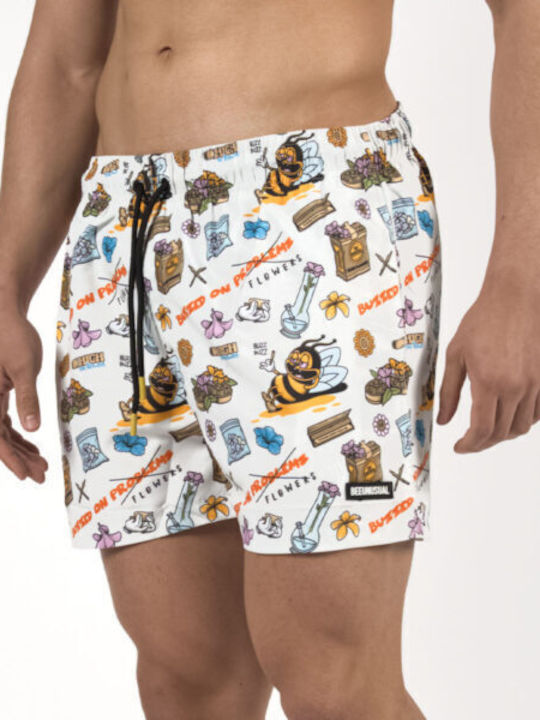 Buzzed On Flowers Men's Swimwear Shorts White Floral