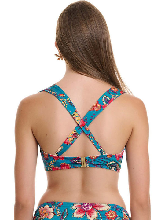 Cup Strapless Bikini Top D Cup Floral Blue