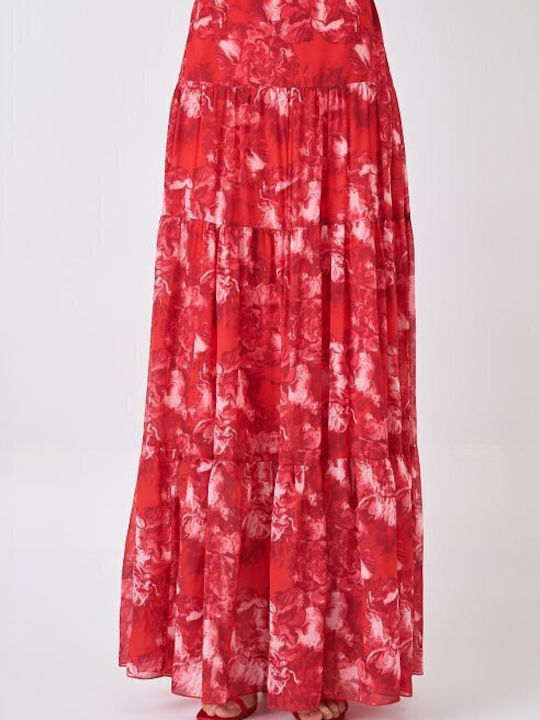 High Waist Maxi Skirt Red