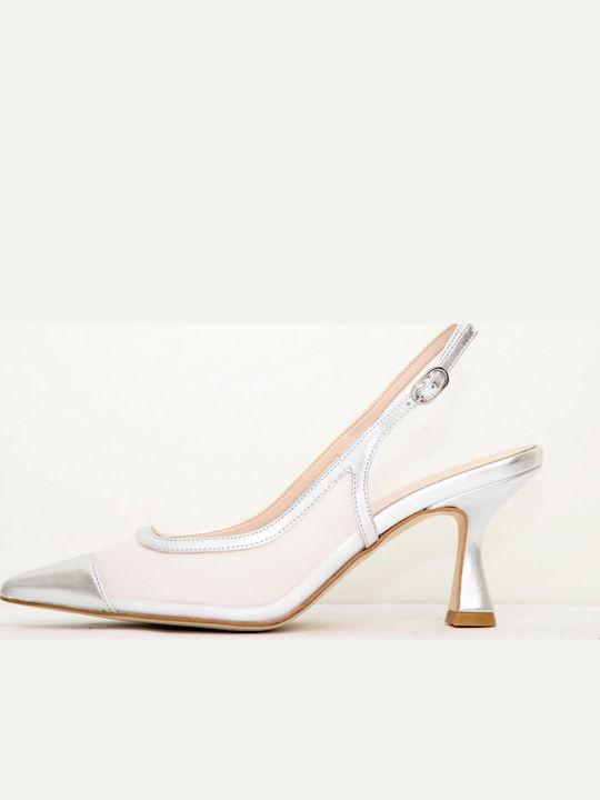 Leather Heels with Medium Heel Silver