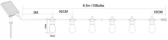 Lightex Set 10 Hängende Solarleuchten Girlande 5W 10lm mit Warmes Weiß Licht 2700K IP44