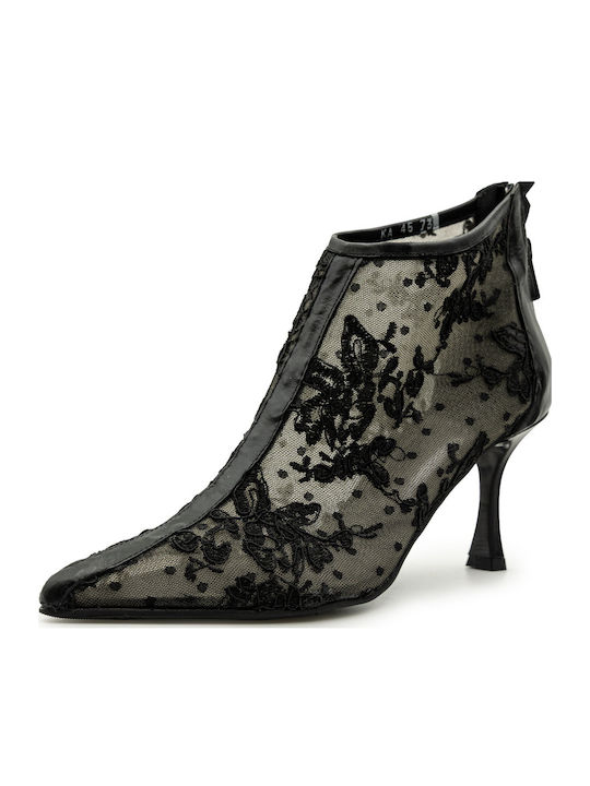 Leder Damen Stiefeletten Schwarz