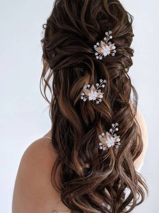Hair Accessory Clip Model Leaves Crystals Pearls Gold