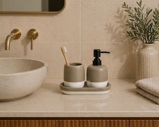 MRShome Bathroom Accessory Set Metal Beige 3 Pieces
