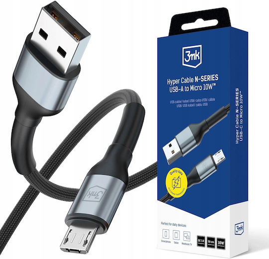 3MK Regular USB 2.0 to micro USB Cable Μαύρο 0.5m 1τμχ