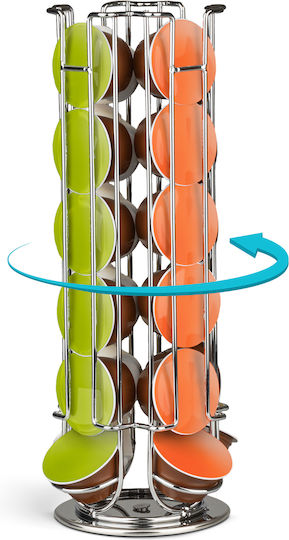 Поставка за Кафе Капсули Dolce Gusto 24 Капсули Въртяща Метална Хром Кухненски Органайзер
