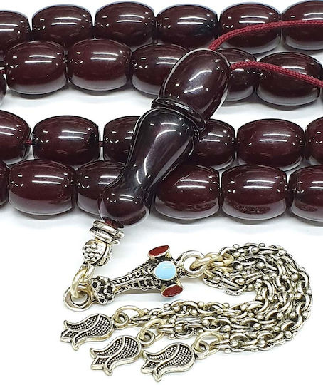 Roloi Komboloi Worry Beads with 33 Beads Made of Mastic Length 39cm Burgundy