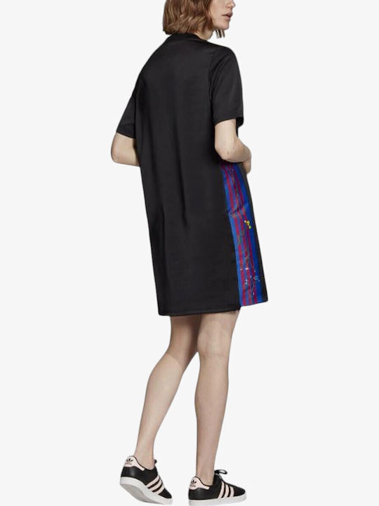 Sommer Sportliches Damenkleid T-Shirt Kurzärmelig Schwarz